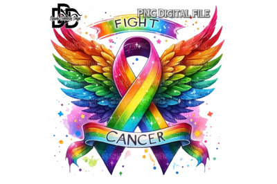 Rainbow cancer ribbon with heart png digital download sublimation canc