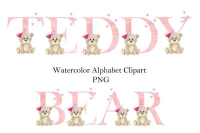 Watercolor  alphabet with teddy bear.