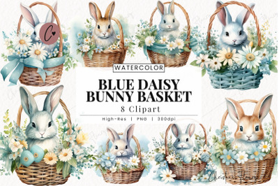 Blue Daisy Bunny Basket Clipart
