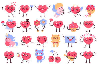 Kawaii love mascot. Cute heart characters for Valentine_s Day designs,