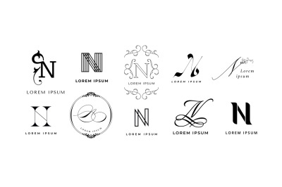 Creative N emblem. Letter n monogram branding template. Geometric and