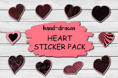 Black and Red Hearts Sticker Pack