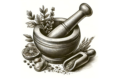 Mortar and pusher for herb