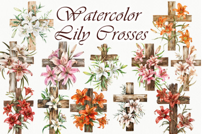 Lily Floral Crosses Watercolor Clipart