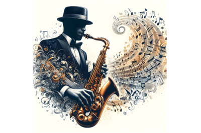 Saxophone with musical notes