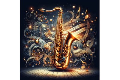 Saxophone with musical notes