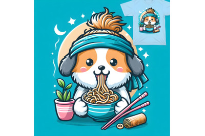 dog eating noodle