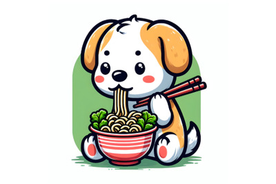 dog eating noodle
