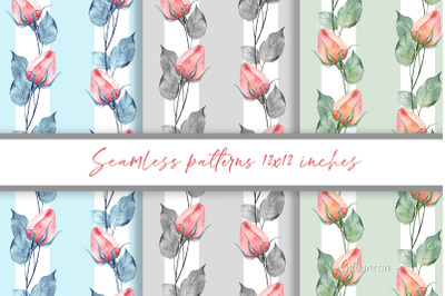 Vertical seamless patterns with roses | Floral digital paper