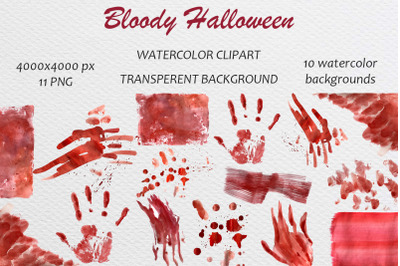 Bloody Halloween Watercolor Clip Art Set