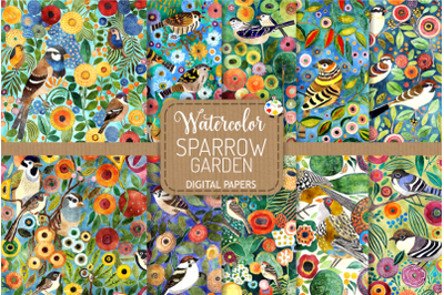 Sparrow Garden - Wildlife Watercolor Pattern Papers