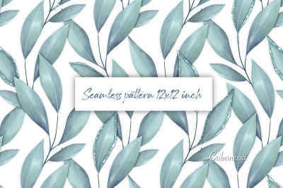 Blue leaves | Floral seamless pattern