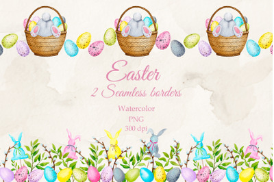 Easter seamless borders. Watercolor PNG