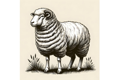 Farm sheep standing on grass