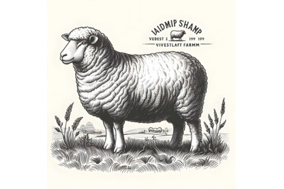 Farm sheep standing on grass