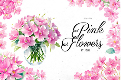Pink Flowers Watercolor Bundle | PNG cliparts