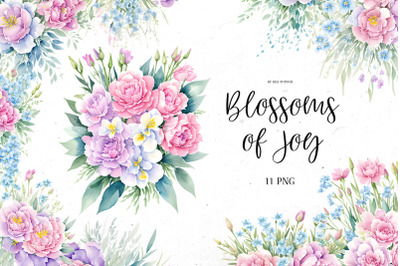 Blossoms of Joy Watercolor Bundle | PNG cliparts