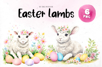 Easter Lambs Watercolor Bundle |PNG cliparts