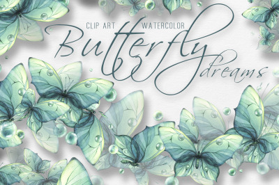 Butterflies turquoise watercolor