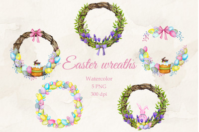 Easter wreaths. Watercolor set. PNG