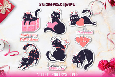 Funny cats in love clip art | Valentine&#039;s day stickers
