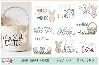 Cute Easter SVG Bundle, Easter Basket Clipart, Kids Easter Bunny Decor