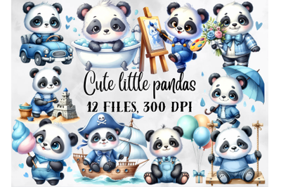 Pandas clipart, cute little pandas png
