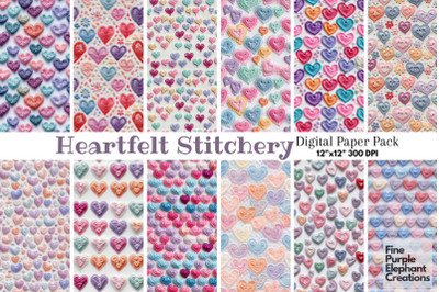 Cute Pastel Embroidered Hearts Digital Paper | Printable Valentine