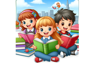 Children reading story book