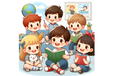 Children reading story book