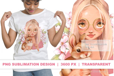 Girl and bunny | Spring PNG sublimation design