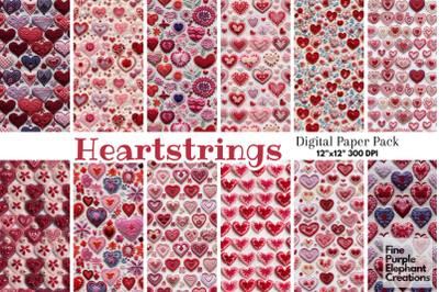 Embroidered Grandma Hearts Digital Paper | Printable Cottagecore Valen