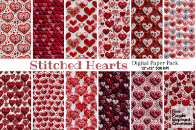 Little Embroidered Hearts Digital Paper | Printable Valentine