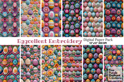 Embroidered Easter Eggs Digital Paper Printable Spring Pastel Cottage