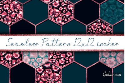 Hexagons and Red Gems | Seamless pattern