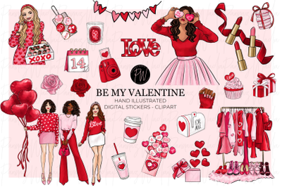 Valentine hand drawn Fashion Illustration Clip Art bundle