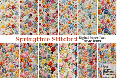 Cute Embroidered Spring Digital Paper |Printable Easter Pastel Cottage