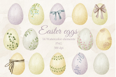 Easter eggs. Watercolor set. PNG