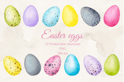 Easter eggs. Watercolor set. PNG