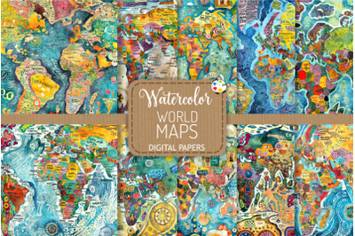 World Maps - Watercolor Scrapbooking Background Papers