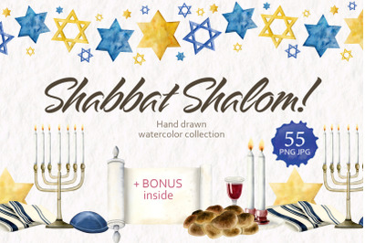 Shabbat Shalom Ceremony Watercolor Clipart