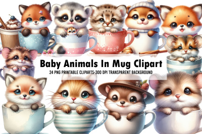 Baby Animals In Mug Clipart