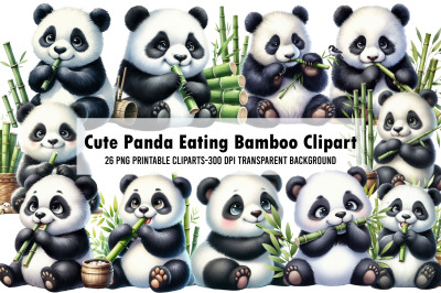 Cute Panda Eating Bamboo Clipart
