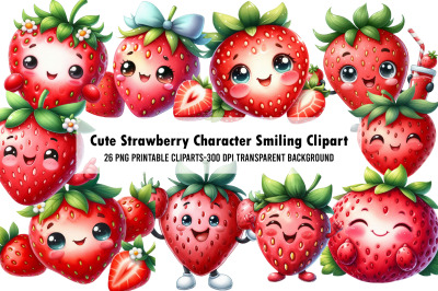 Cute Strawberry Character Smiling Clipart