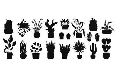 Houseplant silhouettes. Flowerpot garden icons&2C; indoor plants gr