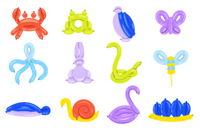 Cartoon balloon pets. Cute helium animal characters, colorful bubble a