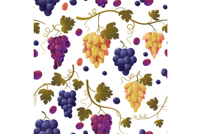 Grape pattern. Seamless print of bunch of green grapes, vintage textur