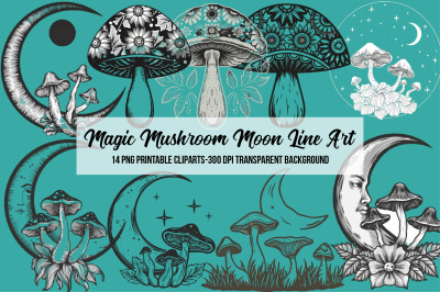 Magic Mushroom Moon Line Art