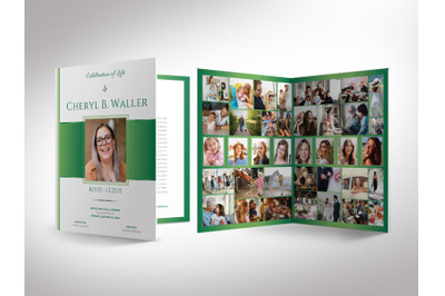 White Green Tabloid Funeral Program Template for Canva
