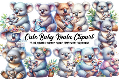 Watercolor Cute Baby Koala Clipart